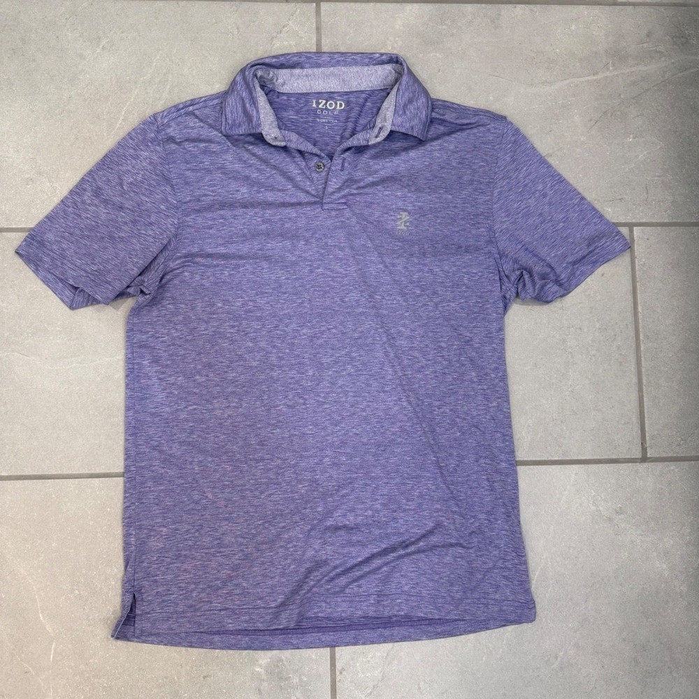 Izod Golf Stretch Polo Shirt Mens Small Purple Heathered Short Sleeve Golfing